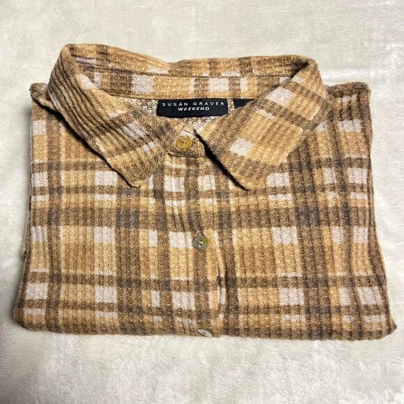 Susan Graver Weekend Cozy Soft Waffled Button Up Women's S Wispy Flare Campfire - Picture 9 of 9